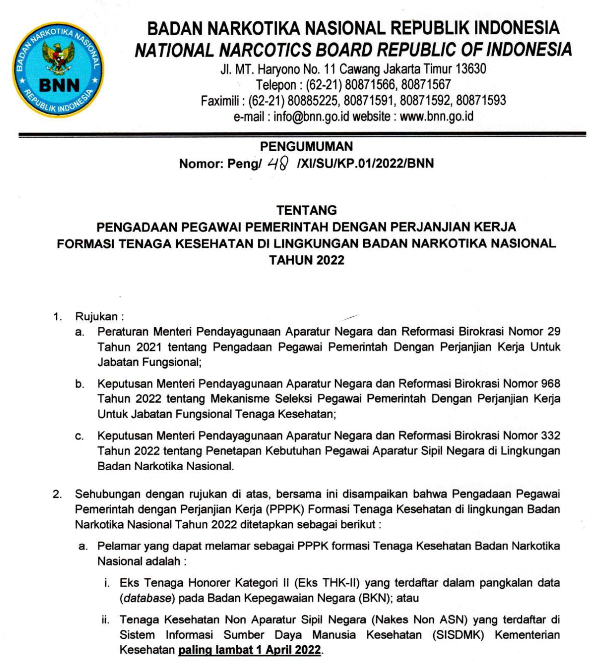 Formasi Resmi PPPK 2022 BNN